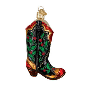 OLD WORLD HOLLY BERRY BOOT GLASS ORNAMENT