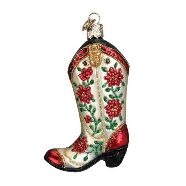 OLD WORLD COWGIRL BOOT GLASS ORNAMENT