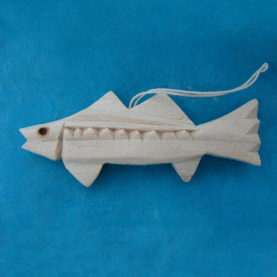 CARVED WOODEN FISH ORNAMENT BY MANUEL MONTOYA